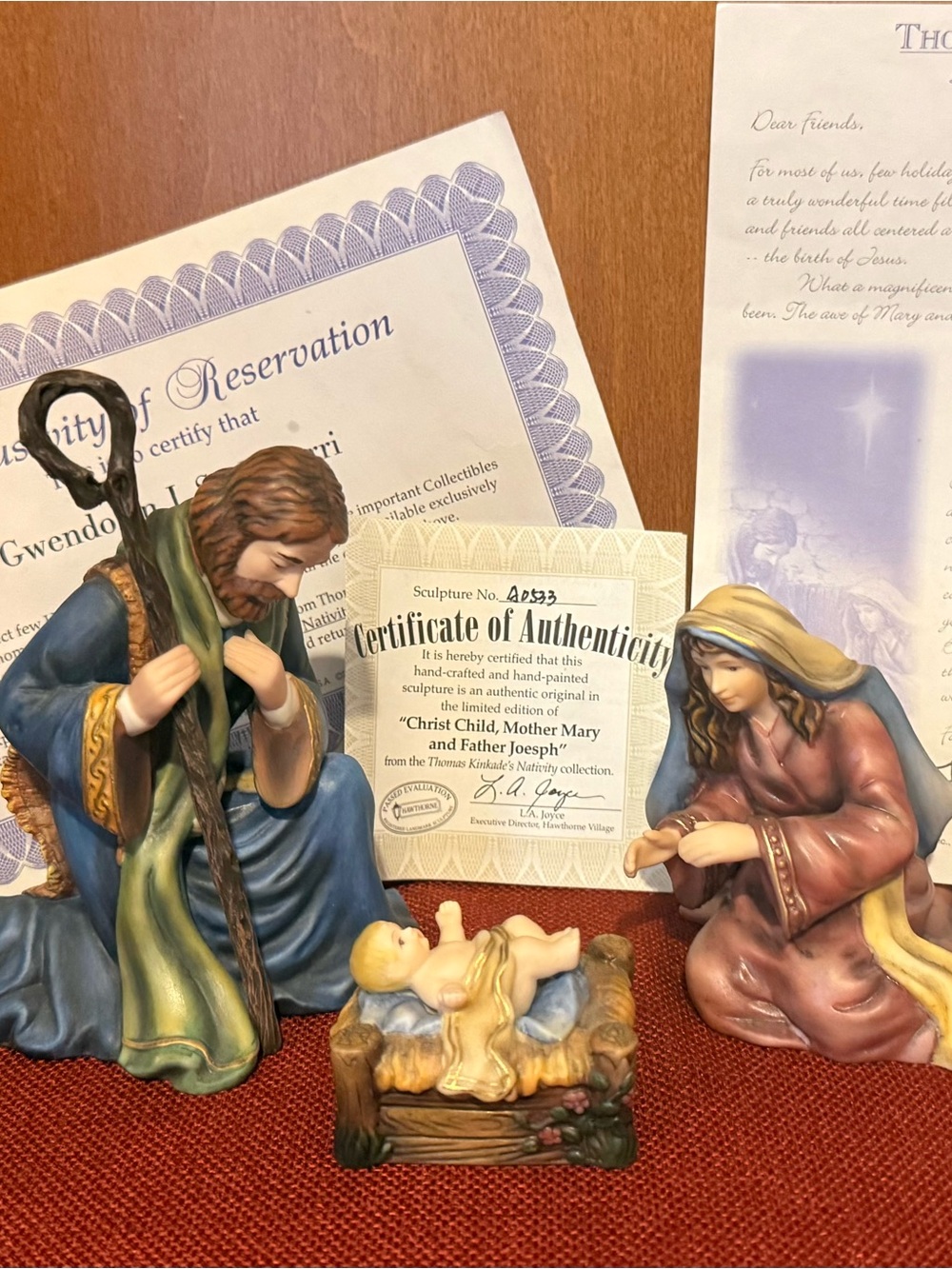Hand-Painted Nativity Set with Certificate - Blue, Brown, Cream